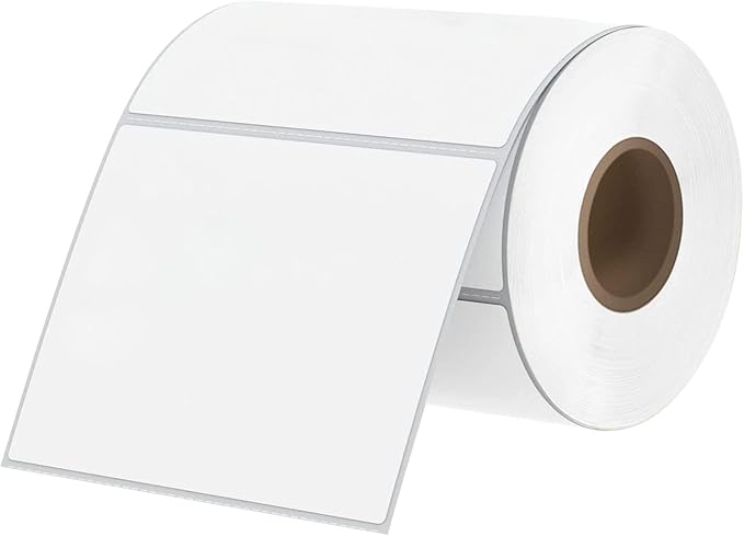 4x3 inch Thermal Labels Adhesive Thermal Sticker Labels with Perforated Line, 500 Sheets/1 Roll, White, for Shipping Mailing Package Small Business