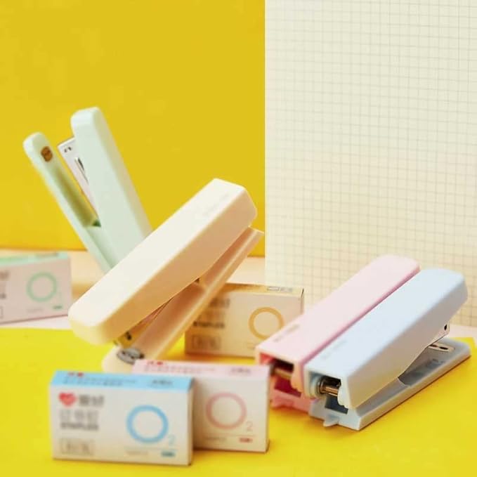 Solid Color Portable Mini Stapler Set with 1000 Staples Stationery Office Binding Tools(C)