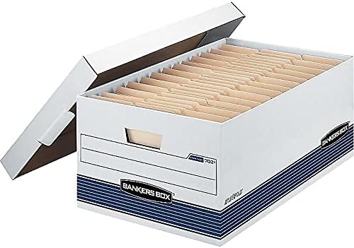 BANKERS BOX WITH LID LEGAL 10X15X24 IN WHITE/BLUE PK OF 12 FEL00702