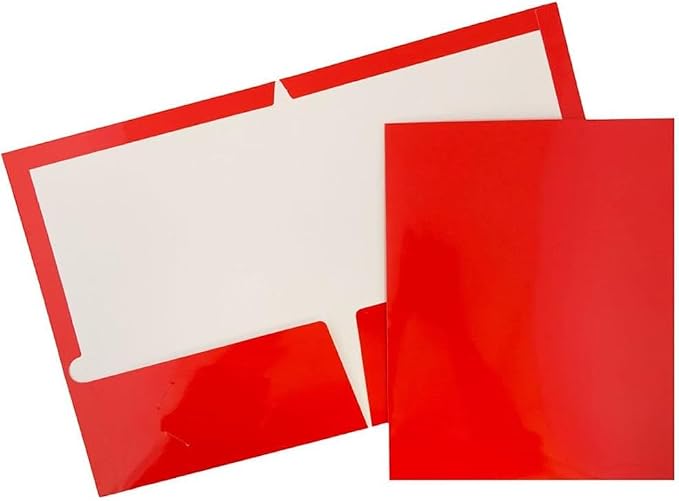 JAM PAPER Laminated Two Pocket Glossy Folders - Red - 3/Pack