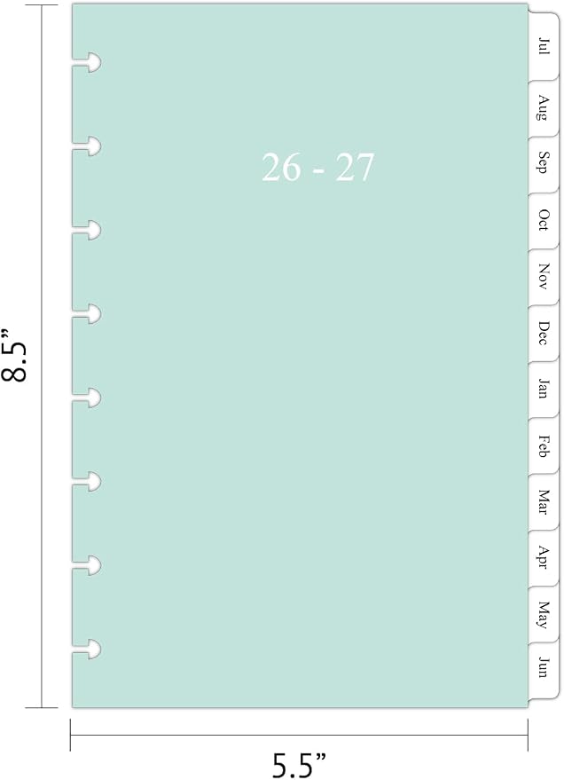 2026-2027 Weekly & Monthly Planner Refills for 8-Discbound Planners, July 2026 to June 2027, Junior Size, 5-1/2"x8-1/2"
