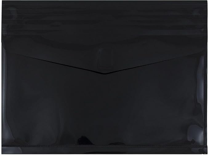 JAM PAPER Plastic Expansion Envelopes with Hook & Loop Closure - Letter Booklet - 9 3/4 x 13 with 2 Inch Expansion - Black - 3/Pack