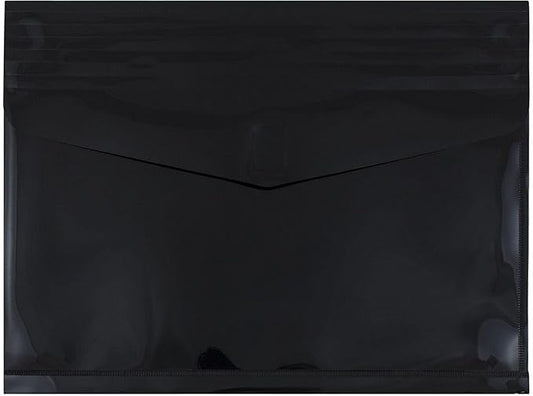 JAM PAPER Plastic Expansion Envelopes with Hook & Loop Closure - Letter Booklet - 9 3/4 x 13 with 2 Inch Expansion - Black - 3/Pack