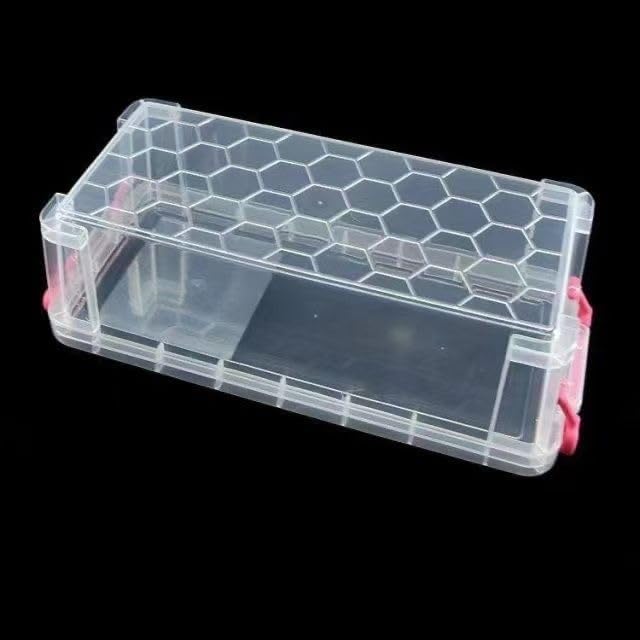 Clear Stackable Storage Containers with Colored Handles, 6 Pack Plastic Organization Boxes for Office Supplies, Art Materials, School Storage (blue) ((22 × 10 × 6.8 cm)*6 blue)