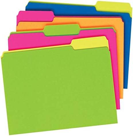 Pendaflex File Folders, 24-Pack, Letter Size, Neon Glow Reversible Colors, Twisted Twin Tabs, Assorted Vibrant Hues for Home Office Organization and School Subject Filing, Reinforced Paper Quality