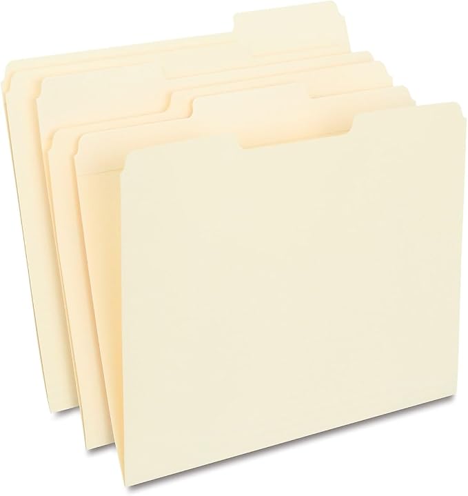 Staples 30% Recycled Reinforced File Folders, Letter Size, 1/3‑Cut Tabs, Manila, Durable Eco‑Friendly Paper Stock, 100/Box