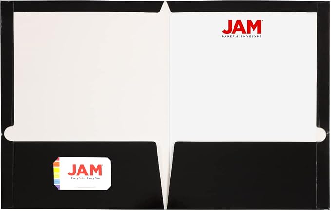 JAM PAPER Laminated Two Pocket Glossy School Folders - Letter Size - High Gloss Black - Bulk 100/Box