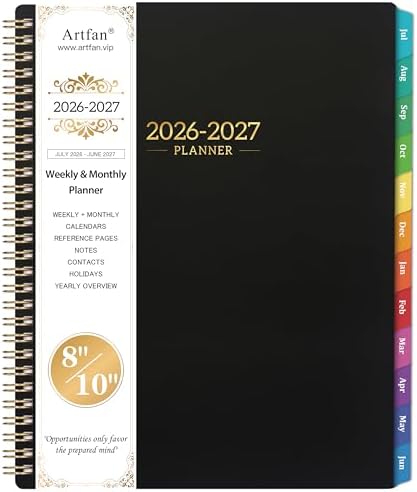 2026-2027 Planner - Calendar/Planner 2026-2027 Weekly and Monthly with Tabs, 8" x 10", Jul. 2026 - Jun. 2027, Flexible Cover + Twin-Wire Binding + Calendars, Daily Organizer - Black