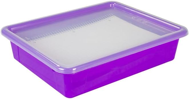 Storex Flat Storage Tray with Lid, Letter Size, 10 x 13 x 3 Inches, Violet, 5-Pack
