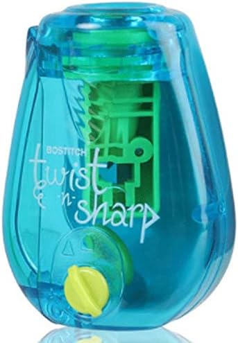Bostitch Office Pencil Sharpener, Manual, Twist-n-Sharp with Shavings Tray, Kids, Boys, Girls, Colored Pencils, 3-Pack, Lime Green, Blue and Red