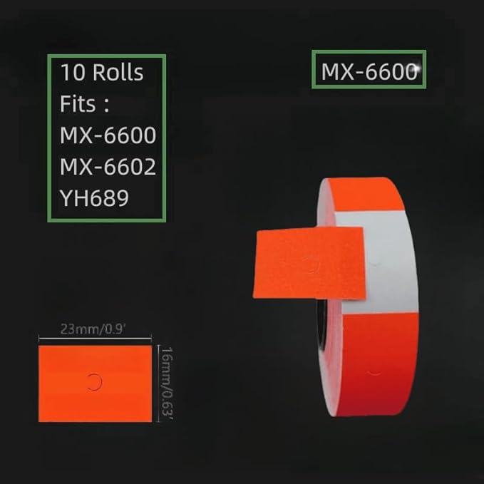 MX-6600 Price Gun Labels, 2 Line Pricemarker Labels Paper for Price and Date Guns, Suitable for MX-6600, MX-6602, G6000, YH-689, 5000pcs-10 Roll (Without Gun) Red