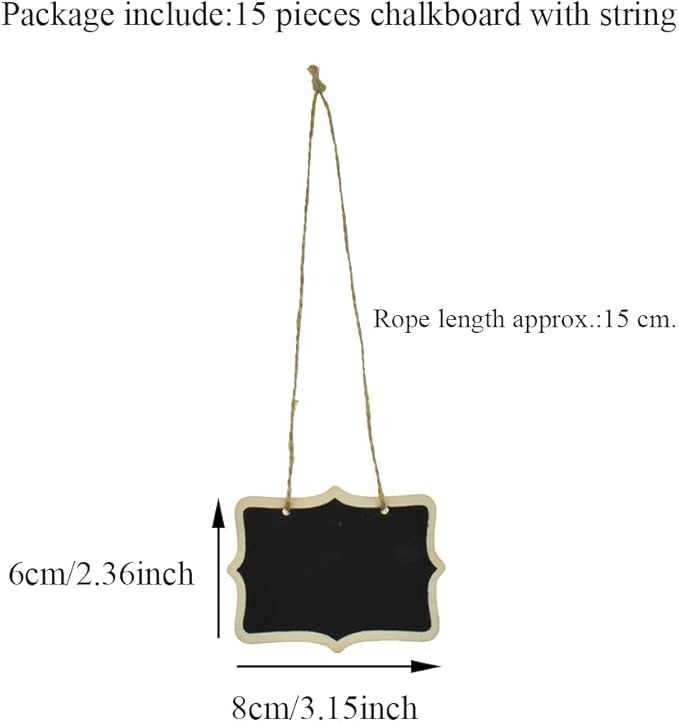 Hahiyo 3.15 x 2.36 Inch Double Sided Chalkboards with Hanging String Help Marking Easy Writing Quick Attach Wood Double-Sided Rectangle Blackboard 15 PCS for Message Signs Food Labels Wedding Party