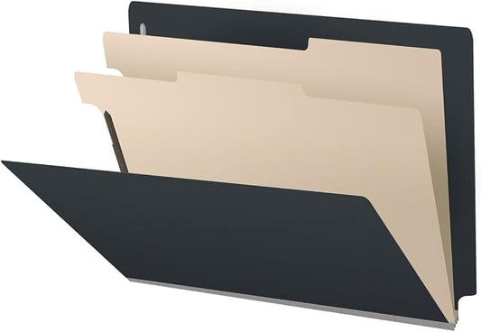 Pressboard Classification Folders, Full Cut End Tab, Letter Size, 2 Dividers, Black (Box of 10)