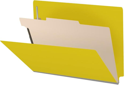 25 Pt. Pressboard Classification Folders, Full Cut End Tab, Letter Size, 1 Divider, Yellow (Box of 10)