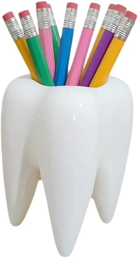 Adorable Cartoons Shaped Ceramic Pencil Holders - Multifunctional Desktop Organizers (Tooth)
