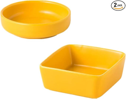 AxeWoodz Yellow Paper Clips Holder 2pcs Ceramic Square and Round Paper Clip Dispenser Set Office School Home Paperclips Organizers for Daily Desktop Storage