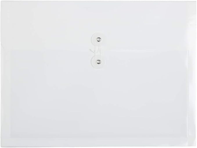 JAM PAPER Plastic Envelopes with Button & String Tie Closure - Letter Booklet - 9 3/4 x 13 - White - 12/Pack
