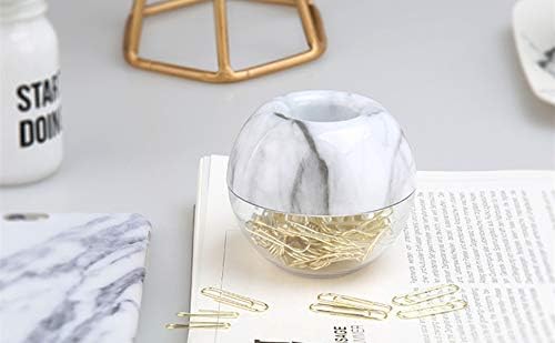 MultiBey NE-Clip-Marble-Round Paper Clips in Elegant Magnetic Marble White Clip Holder, 28mm, Gold, 100 Clips Per Box