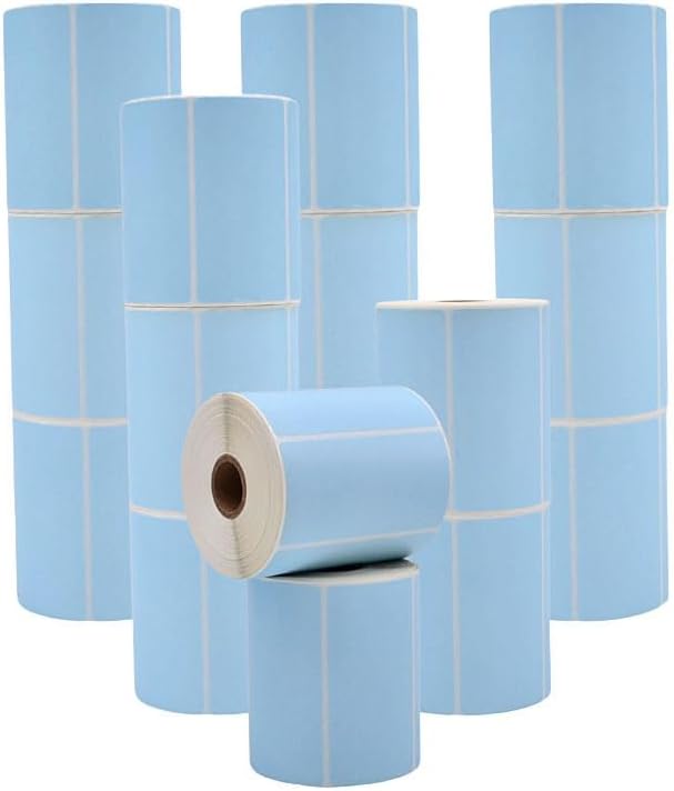 WOD Baby Blue Direct Thermal Label Rolls - 4 x 2 inch, 725 Nametag Stickers per Roll (Pack of 16) Permanent Adhesive Color Coding, Labeling, Inventory Management at Home, Business, and Classroom.