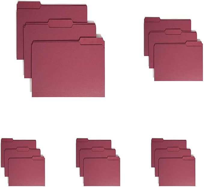 Smead Colored File Folder, 1/3-Cut Tab, Letter Size, Maroon, 100 per Box (13093) (Pack of 5)
