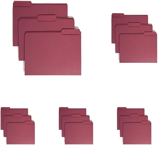 Smead Colored File Folder, 1/3-Cut Tab, Letter Size, Maroon, 100 per Box (13093) (Pack of 5)