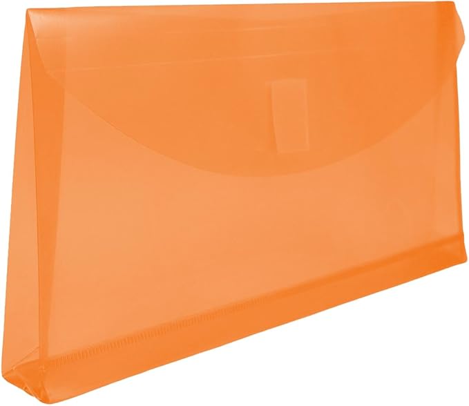JAM PAPER Plastic Expansion Envelopes with Hook & Loop Closure - #10 Booklet Wallet - 5 1/4 x 10 with 1 Inch Expansion - Orange - 12/Pack