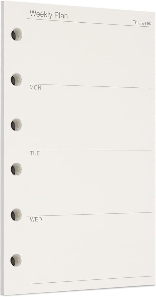 Zelten 1 Pack A7 45 Sheets/90 Pages Weekly Planner Loose Leaf Punched Paper Refills Paper for 6 Hole Binder Personal Organizer Diary Notebook Refillable Planner