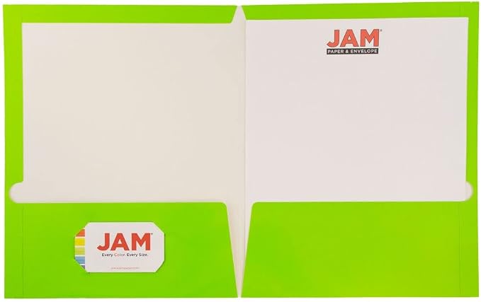 JAM PAPER Laminated Two Pocket Glossy School Folders - Letter Size - High Gloss Lime Green - 6/Pack