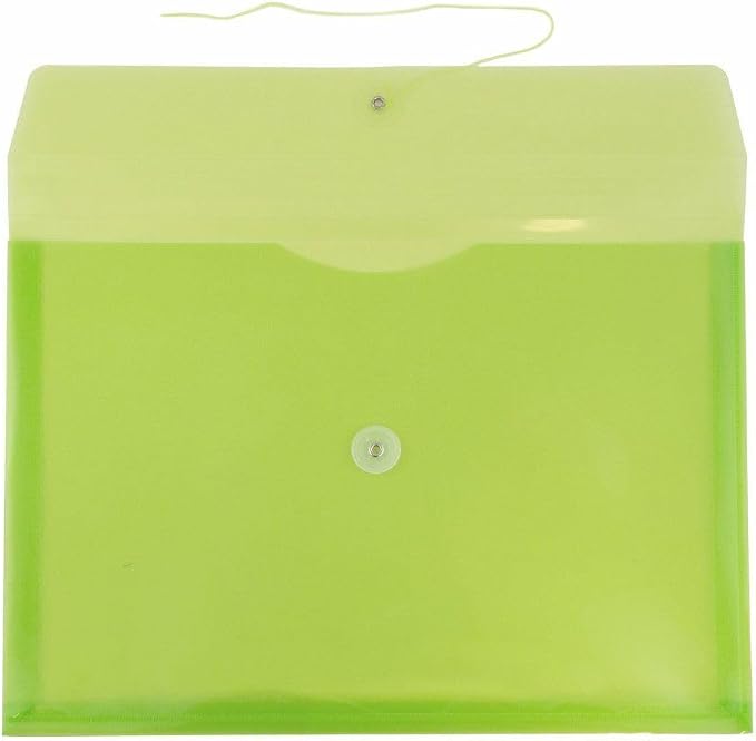 JAM PAPER Plastic Envelopes with Button & String Tie Closure - Legal Booklet - 9 3/4 x 14 1/2 - Lime Green - 3/Pack