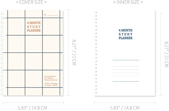 Monolike Checkers 4 Month Study Planner, Beige - Academic Planner, Weekly & Monthly Planner, Study plan