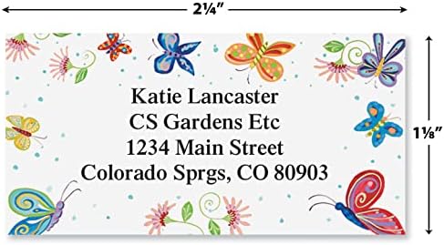 Colorful Images Floral Butterfly Return Address Mailing Labels, Personalize with Name & Addresses, Set of 144 Self Adhesive, Easy Peel Flat Label Sheets, 1⅛" x 2¼", 1 Design
