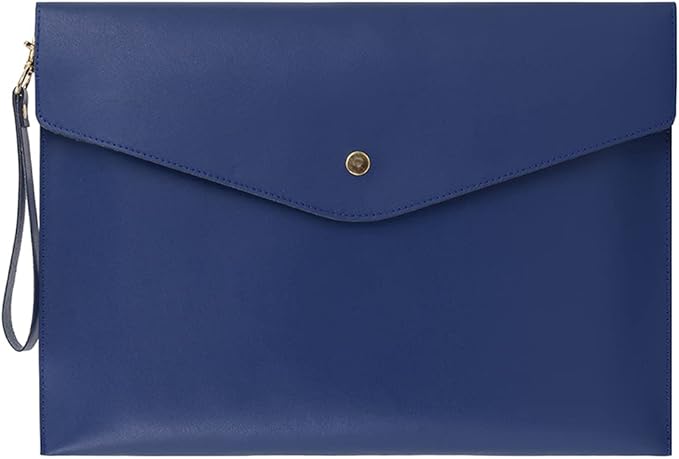 Wonderpool A4 Real Leather Multifunction Portfolio Envelope File Holder for Paper Document Stationery Organizer and Tablet Case PC Sleeve (Blue)