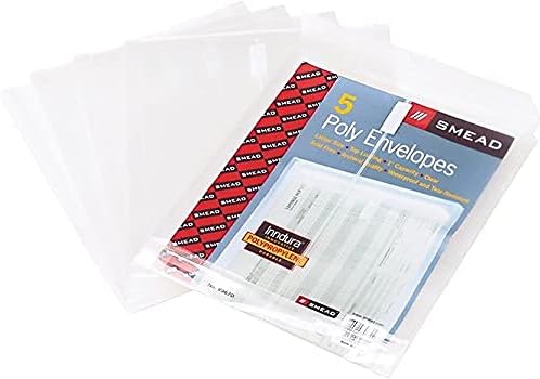 Smead Poly Envelope, 1-1/4" Expansion, Hook-and-Loop Closure, Top Load, Letter Size, Clear, 5 per Pack (89670)