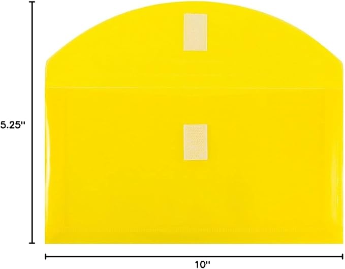 JAM PAPER Plastic Expansion Envelopes with Hook & Loop Closure - #10 Booklet Wallet - 5 1/4 x 10 with 1 Inch Expansion - Yellow - 12/Pack