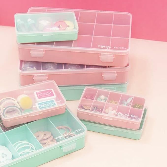 Craftelier - Mini Organizing Box with 10 Compartments for Scrapbooking and Craft Materials | Dimensions 14.6 x 9.1 x 3.2 cm (5.75“ x 3.6” x 1.25") - Clear & White Color