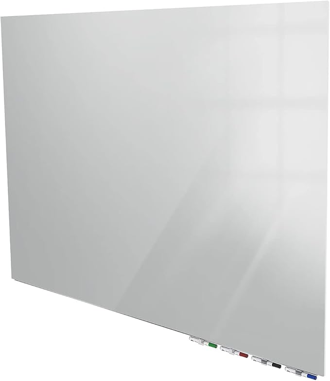 Aria 3'H x 4'W Magnetic Low Profile 1/4" Glass Whiteboard - Horizontal Gray - 4 Rare Earth Magnets, 4 Markers and Eraser