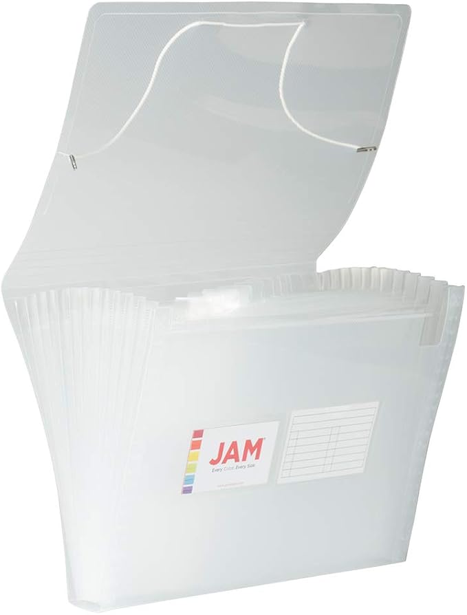 JAM PAPER Accordion Folders - 13 Pocket Plastic Expanding File - Letter Size - 9 x 13 - Clear - 2/Pack