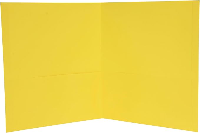 School Smart 2-Pocket Folders with No Brads, Yellow, Pack of 25