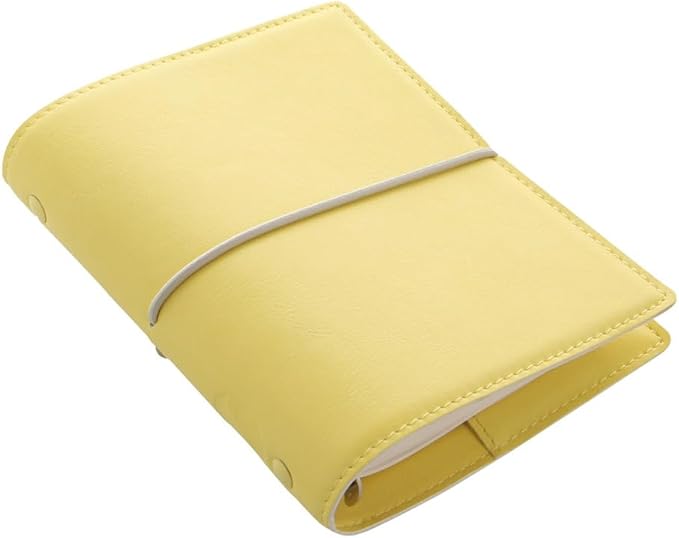 Filofax Domino Soft Organizer, Pocket Size, Lemon -Smooth, Leather-Look, Grain Effect, Tactile, Six Rings, Week-to-View Calendar Diary, Multilingual, 2025 (C022610-25)