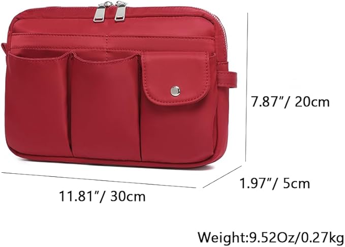 Storage Bag-arge Cosmetic Bag for Women Travel Makeup Bag Zip Up Bag Pure Cotton Canvas Can be Suspended (Burgundy Red)