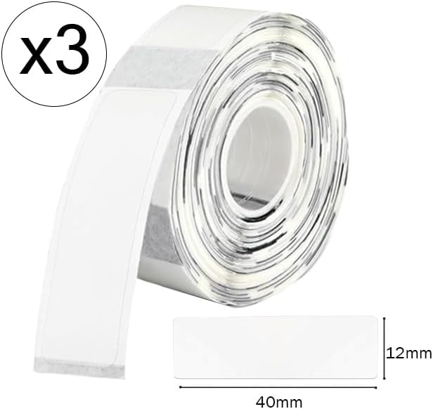 D30 Label Maker Tape Transparent D30 Labels Compatible with Phomemo D30 Thermal Printer, 12x40mm, Self-Adhesive Labeling Tape Print Paper, 3 Rolls/540 PCS