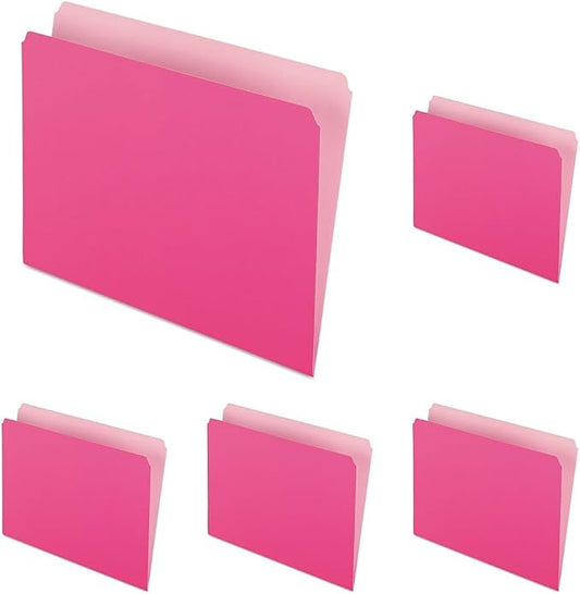 Pendaflex 152PIN Colored File Folders, Straight Cut, Top Tab, Letter, Pink/Light Pink, Box of 100 (Pack of 5)