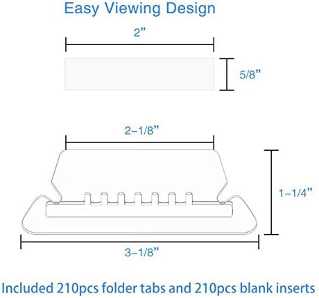 JIKIOU 210pcs Hanging File Folder Tabs and 210pcs Blank 2inch Inserts per Pack for Quick Identification of Hanging Files, Easy to Read, Clear