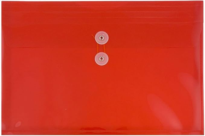 JAM Paper Plastic Envelope with Button and String Tie Closure - Legal Booklet - 9 3/4" x 14 1/2" x 1 1/4"- Assorted Primary Colors - 6/pack