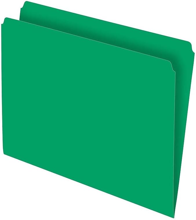 Staples Straight‑Cut Top‑Tab File Folders, Letter Size, Green, Durable Paper Stock, 100/Box