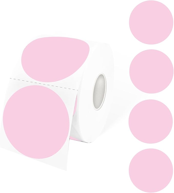STARLIBOO 2 Inch Round Thermal Sticker Labels, Pale Pink, Self-Adhesive Direct Thermal Stickers, 600 Labels