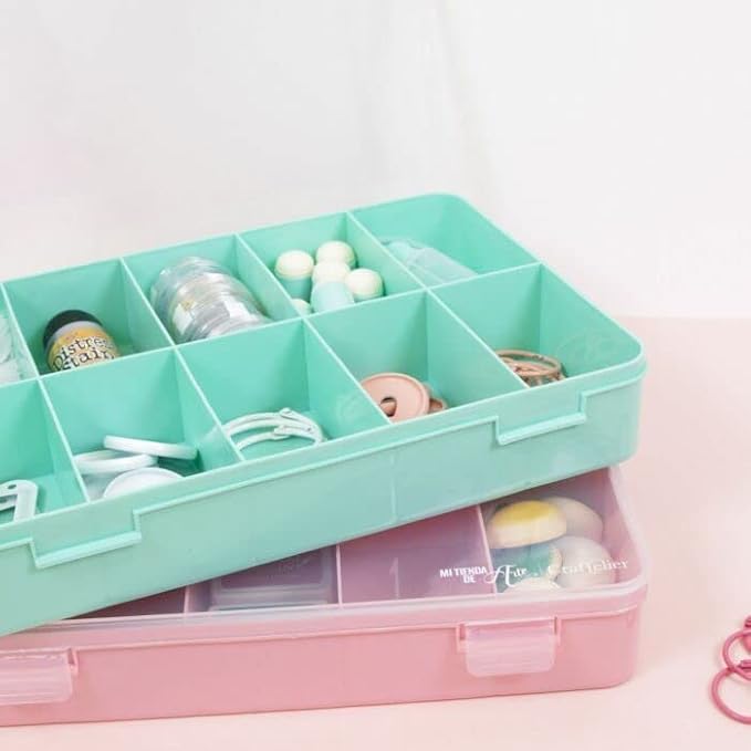 Craftelier - Organizing Box with 10 Compartments for Scrapbooking and Craft Materials | Dimensions 26.5 x 17.8 x 4.2 cm (10.4“ x 7” x 1.65") - White and Transparent Color