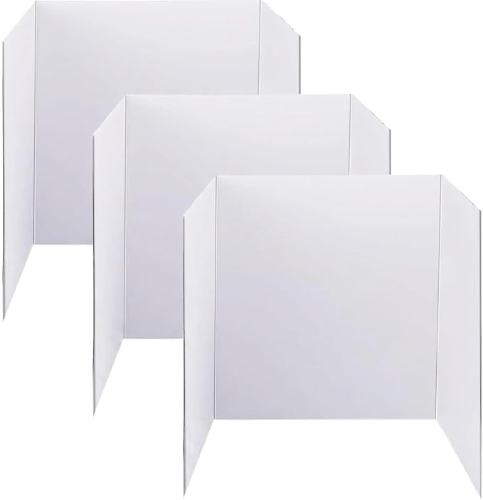 Trifold Poster Board, 24" x 16", White Corrugated Project Boards for Science Fairs, Event Displays, and Business Presentations, School Projects, 3-Pack
