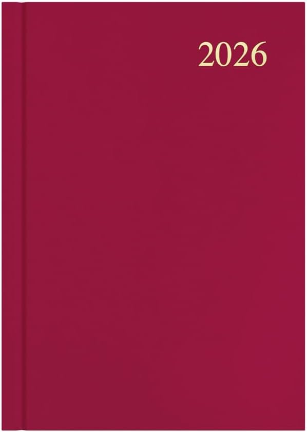 Collins - Essential - 2026 12 Month Calendar Year Planner, Day-To-Page Diary, A5 Hard Cover - Maroon (ESSA51.78-26)
