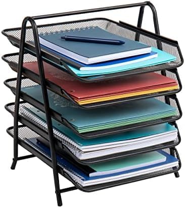 Mind Reader 5-Tier Paper Tray Organizer, Vertical Desktop File Storage Rack, Office, Metal Mesh, Black (Pack of 6)